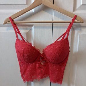Pink lace bustier push-up bra top (Medium)